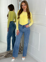 Round Neck Long Sleeve Bodysuit - Yellow