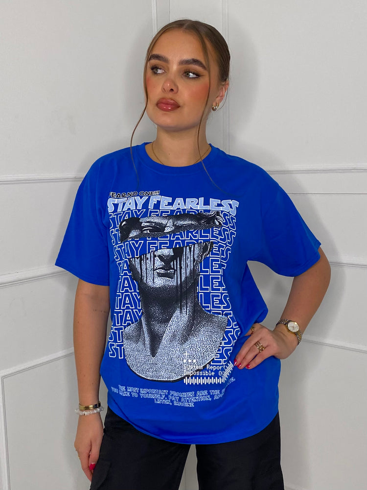 Fearless Statue Print T-shirt- Royal Blue