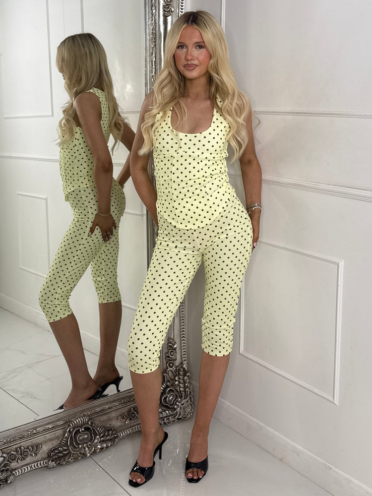 Polka Dot Corset & Capri Set - Yellow