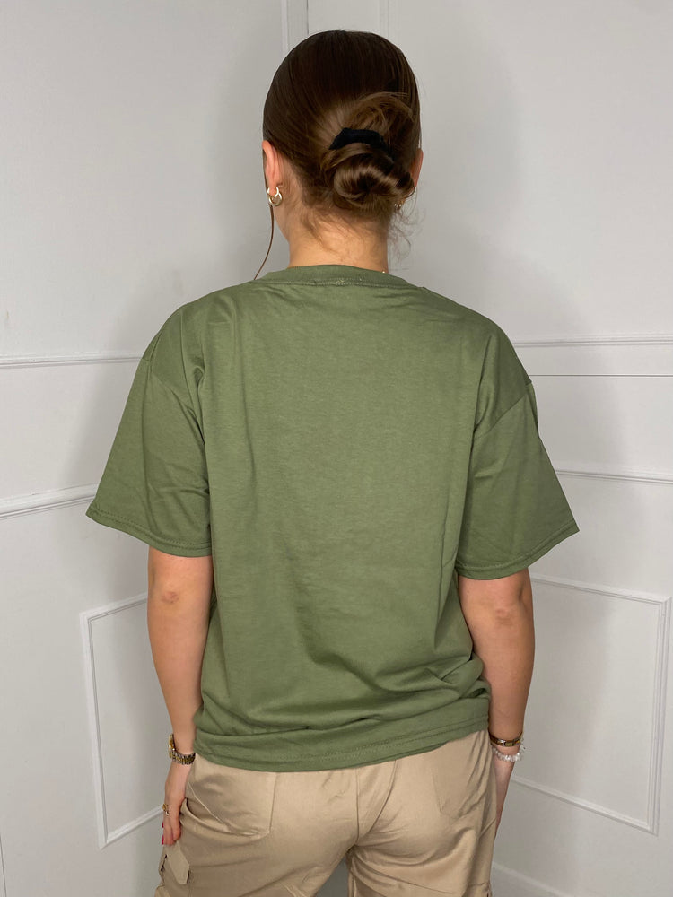 Identical Print T-shirt- Khaki