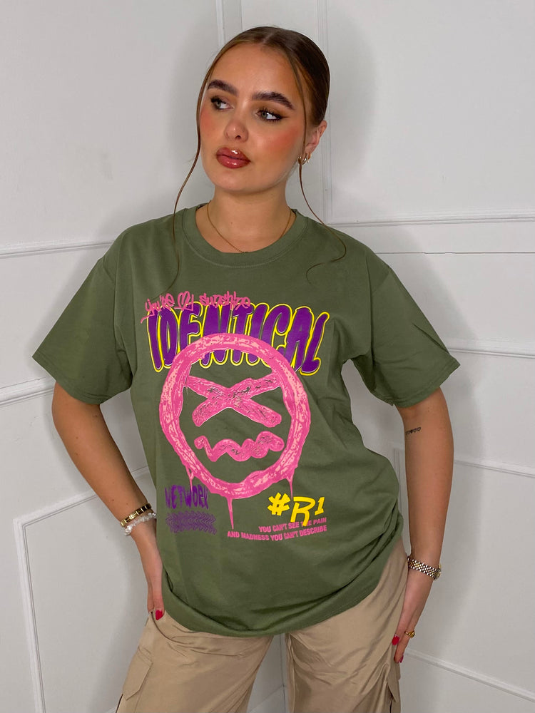 Identical Print T-shirt- Khaki