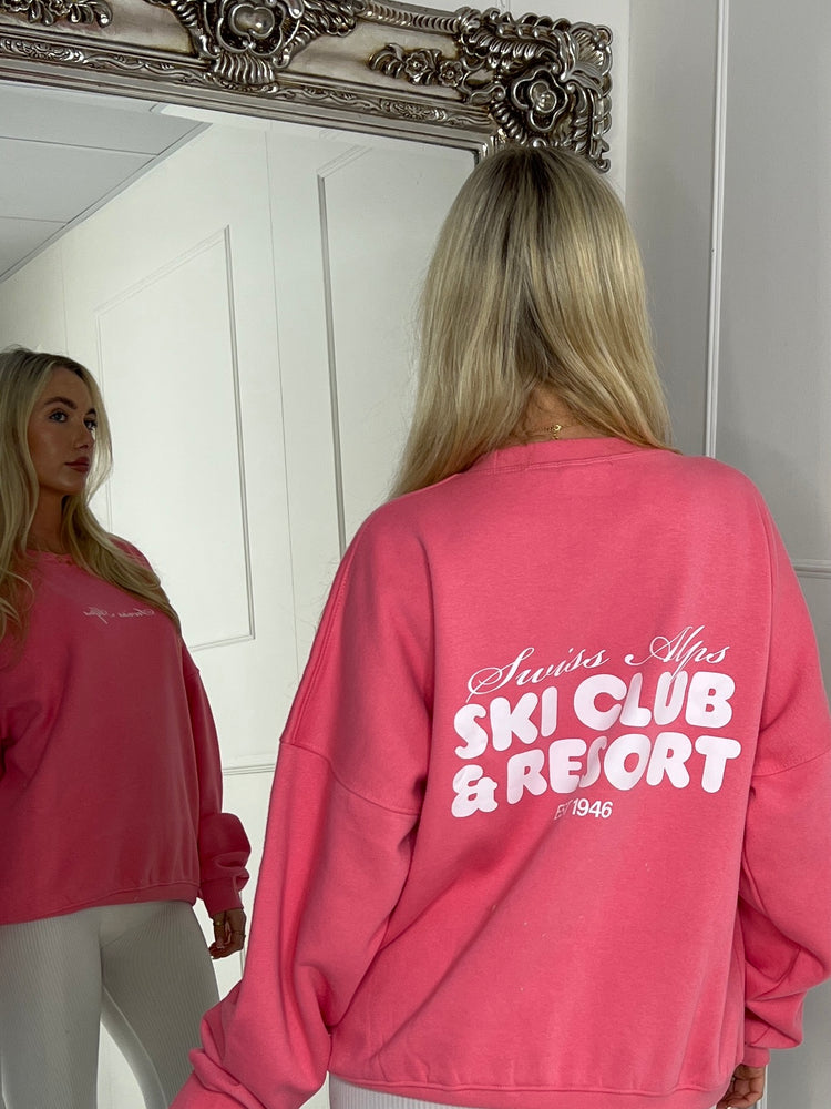 Ski Club & Resort Printed Sweatshirt - Pink / White