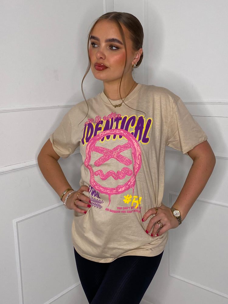 Identical Print T-shirt- Beige