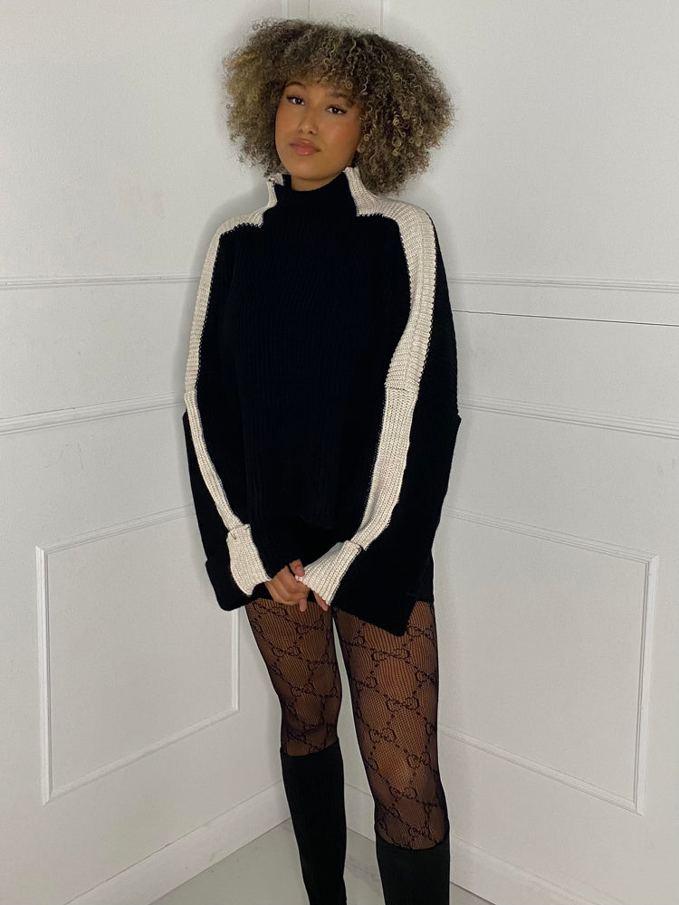 Oversized Sleeve Jumper - Black/White