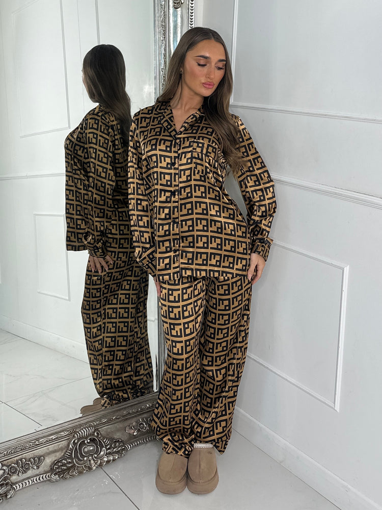 Satin Pyjamas Set - F Print