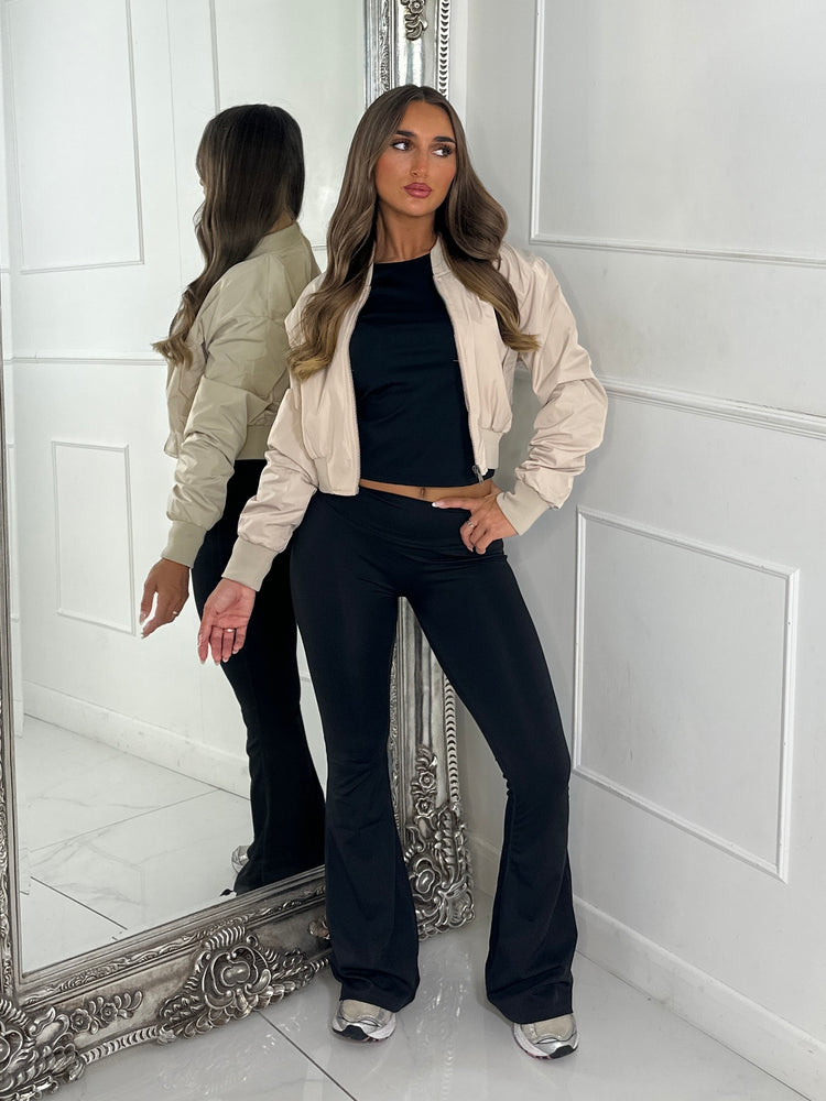 Crop Bomber Windbreaker Jacket - Beige