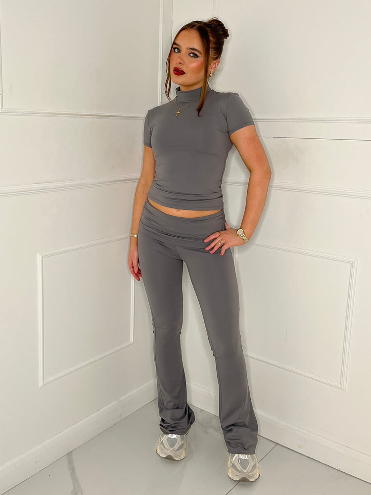 High Neck Top & Flares Co-Ord Second Skin - Charcoal