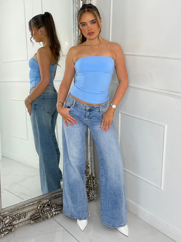 Ribbed Bandeau Top - Baby Blue