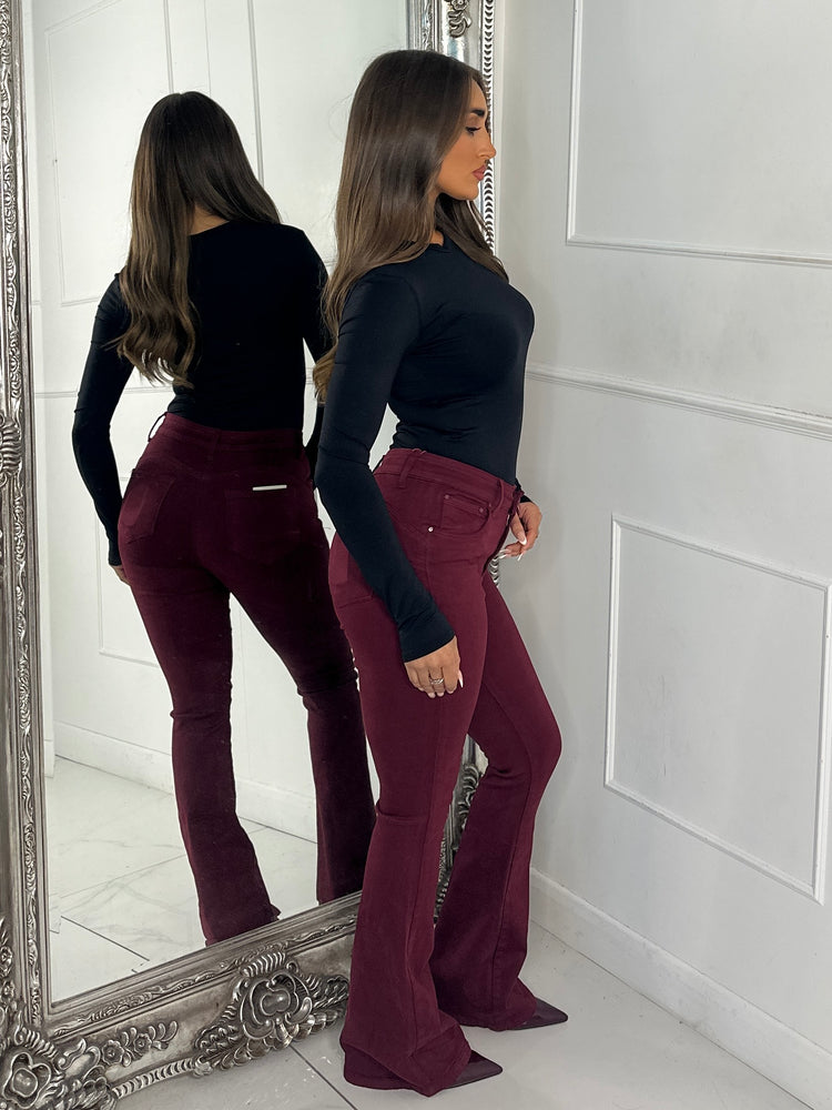 Super Stretch Skinny Flared Jeans - Wine