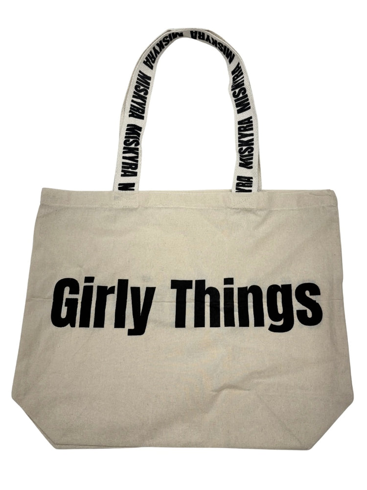 Girly Things Branded Strap Slogan Tote Bag - Natural