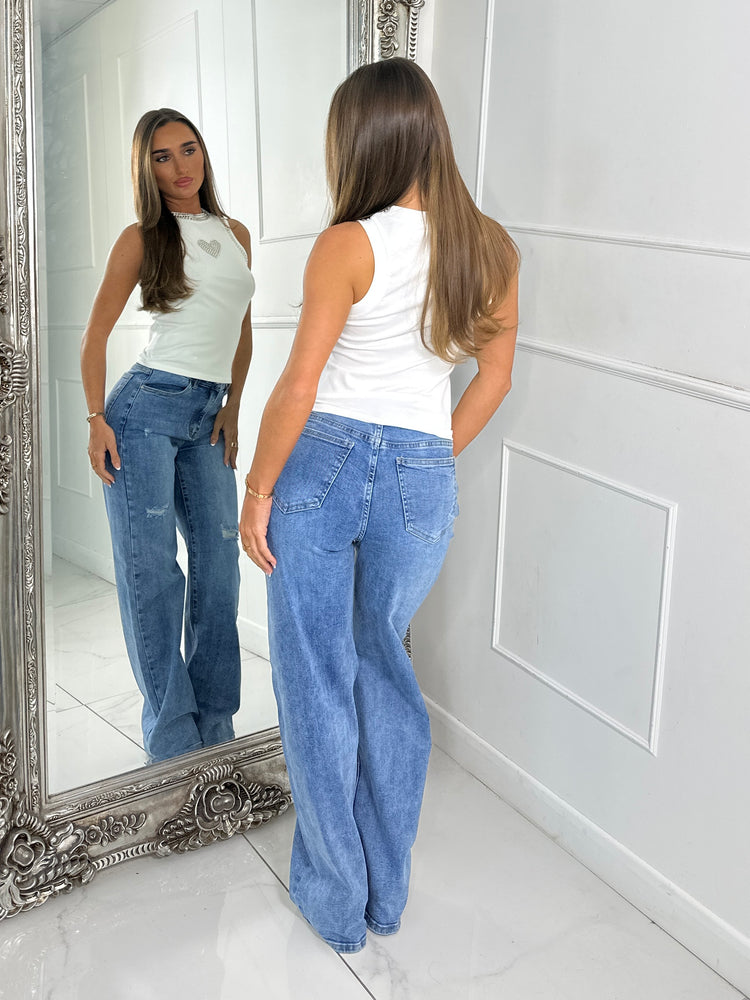 Silver stud heart detail racer crop top - White