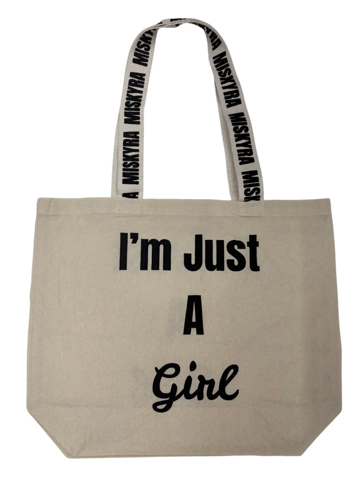Just A Girl Branded Strap Slogan Tote Bag - Natural