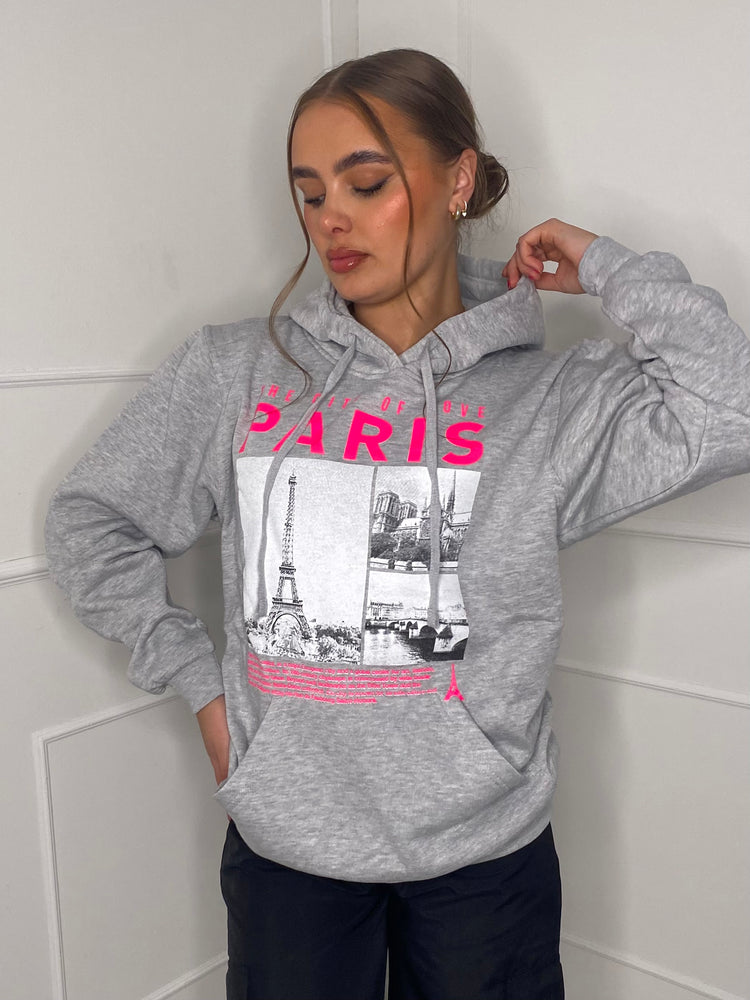 Paris Print Hoodie - Grey
