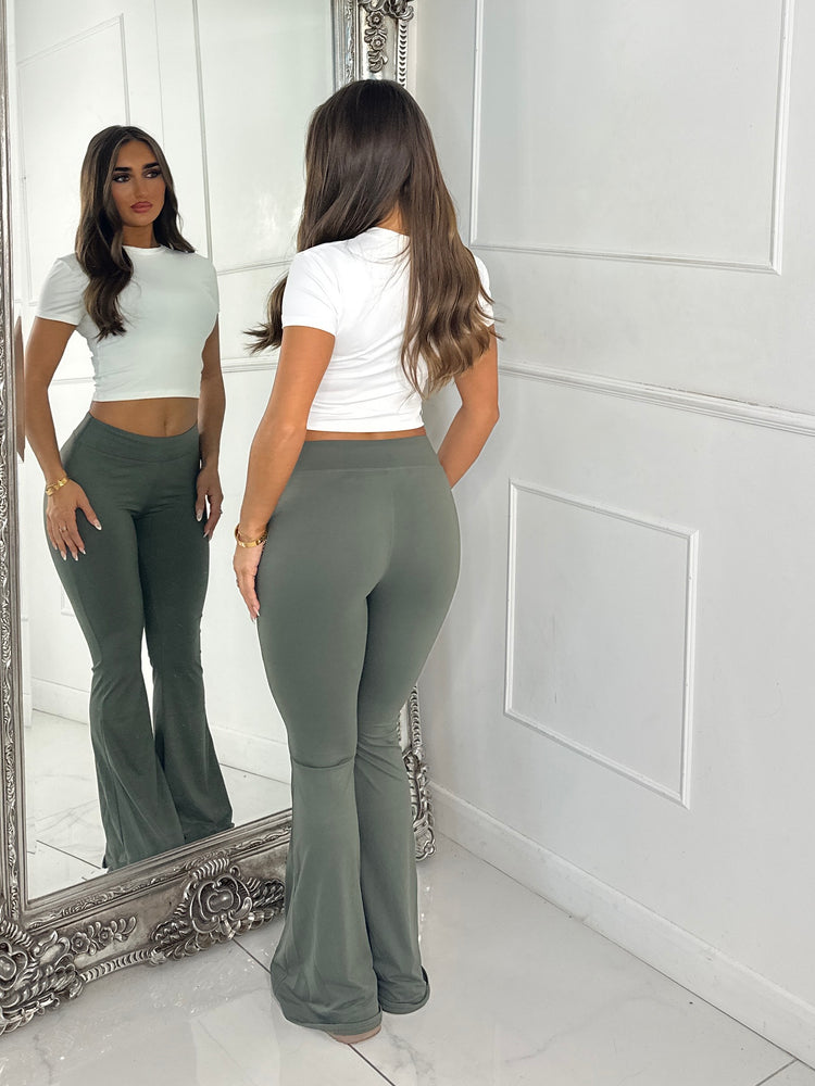 High Waisted Soft Touch Flares - Khaki