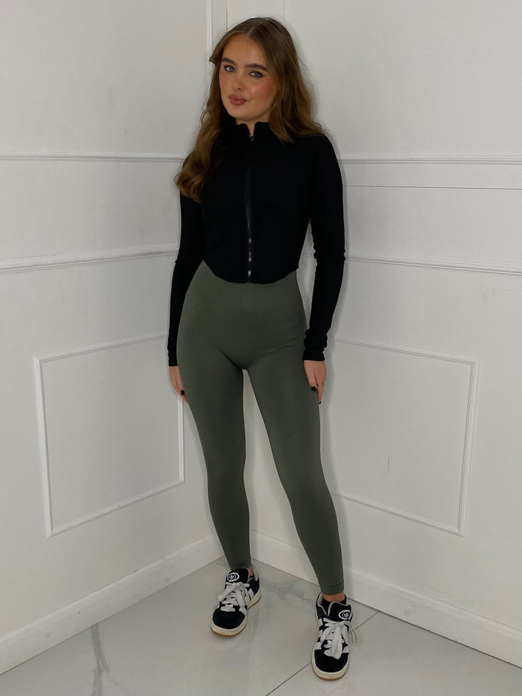 Ruched Bum Gym Leggings - Khaki