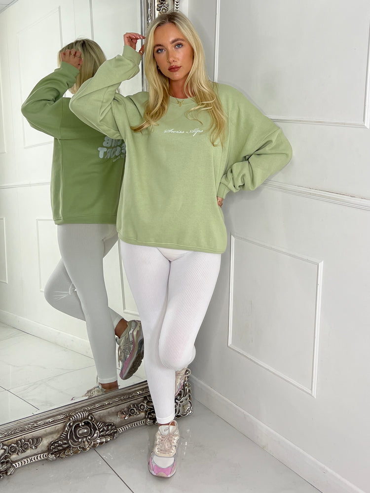 Ski Club & Resort Printed Sweatshirt - Sage Green / White