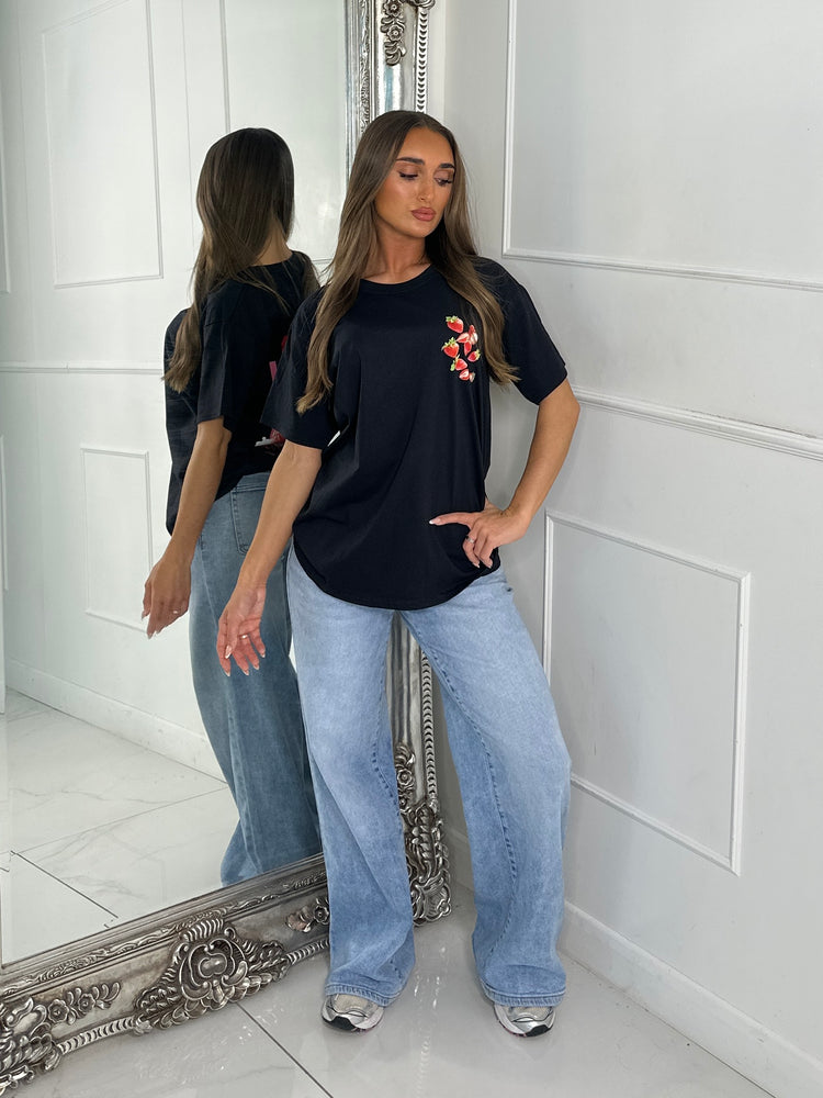 Sweet Goodness Strawberry Print Tee - Black