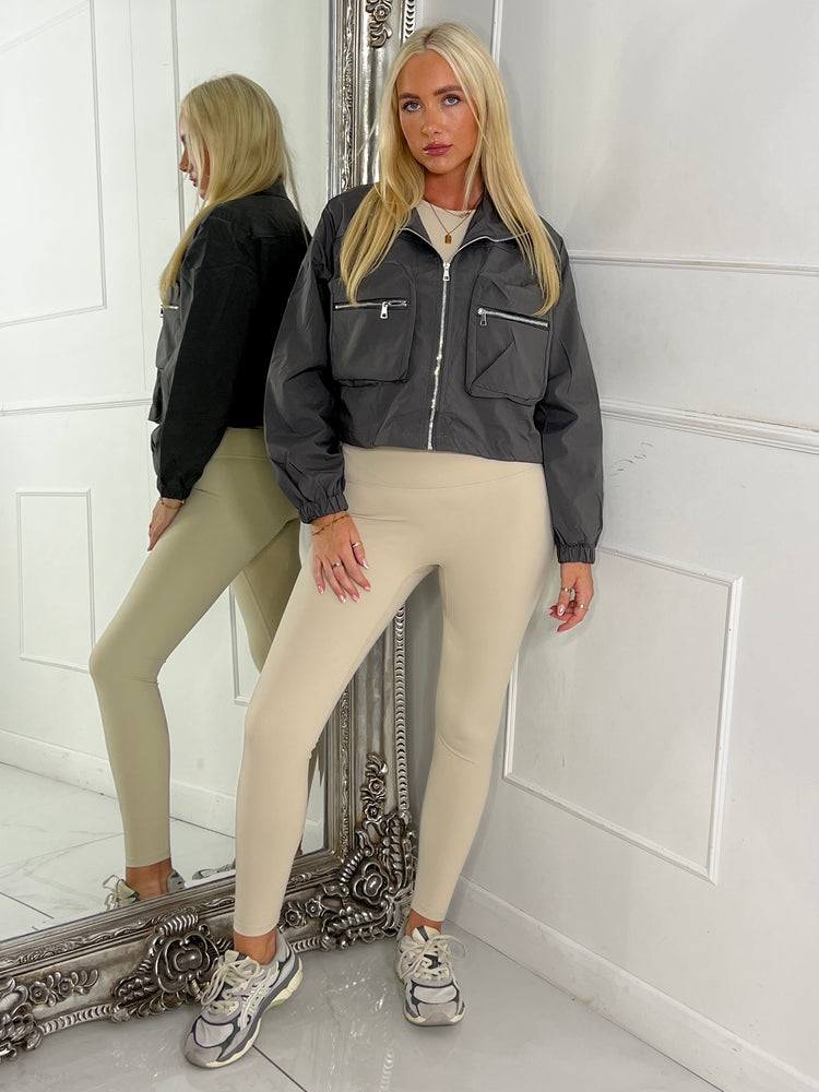 Double pocket Detail Cropped Jacket - Grey