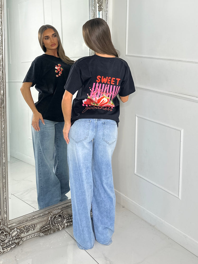 Sweet Goodness Strawberry Print Tee - Black