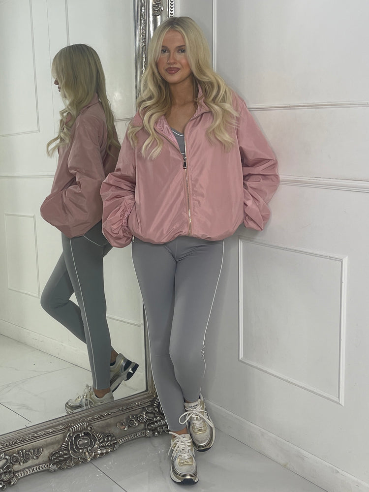 Zip up Puff sleeve oversized windbreaker - Dusty Pink