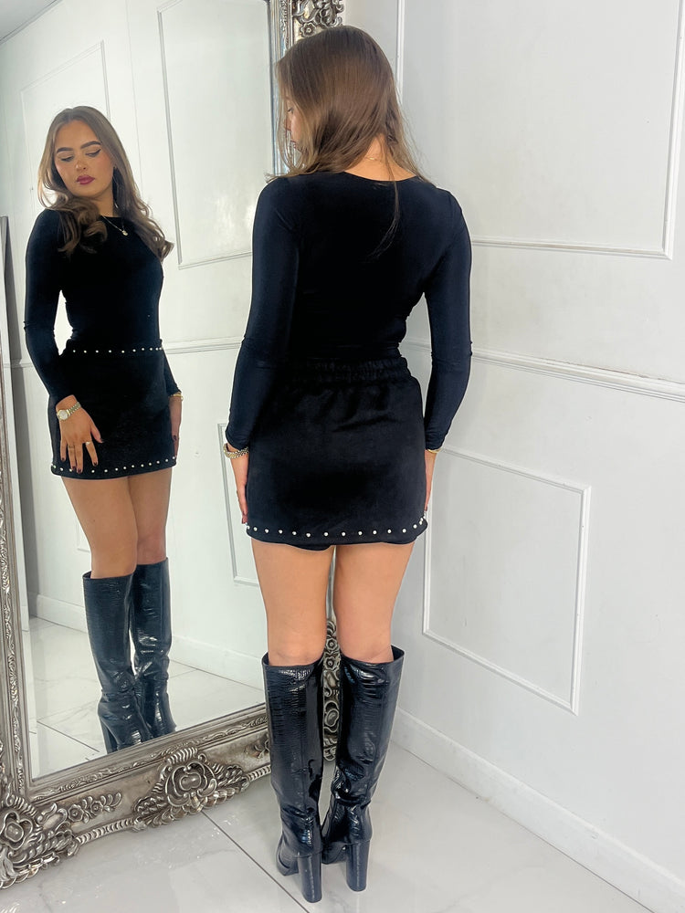 Suede Studded Skort - Black