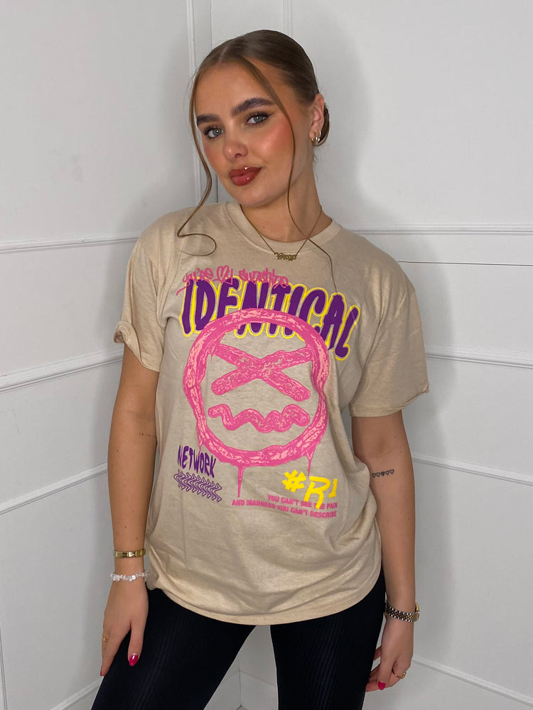 Identical Print T-shirt- Beige