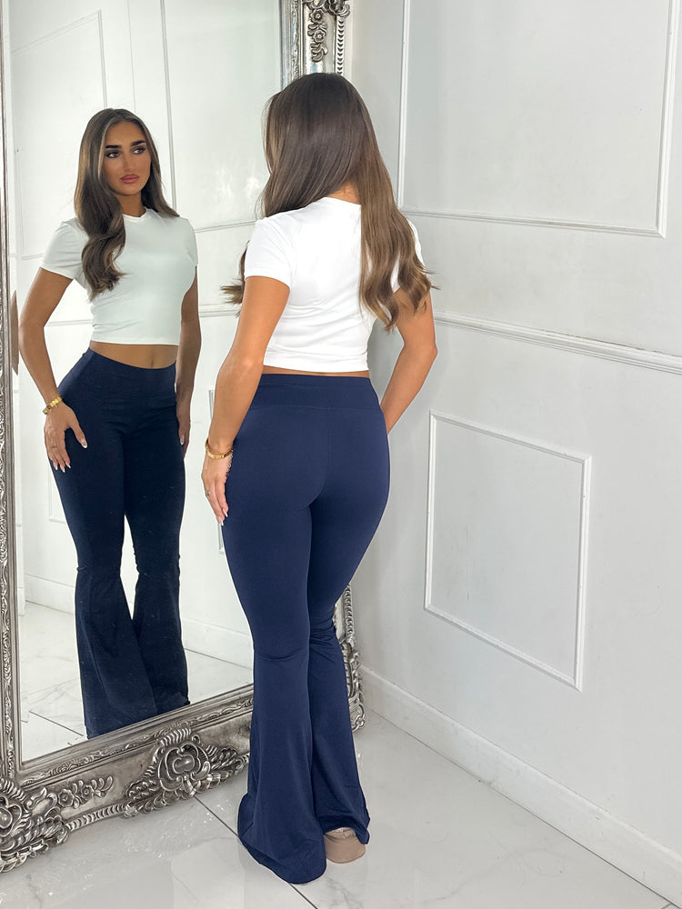 High Waisted Soft Touch Flares - Navy