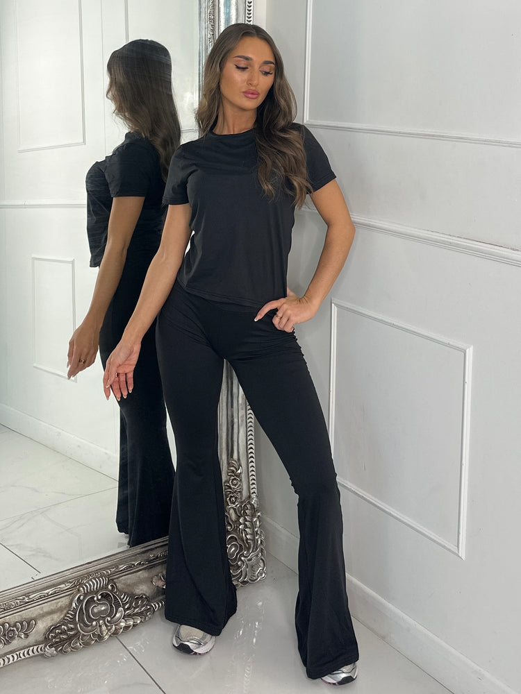 Soft Cotton Top & Flares Loungesuit - Black