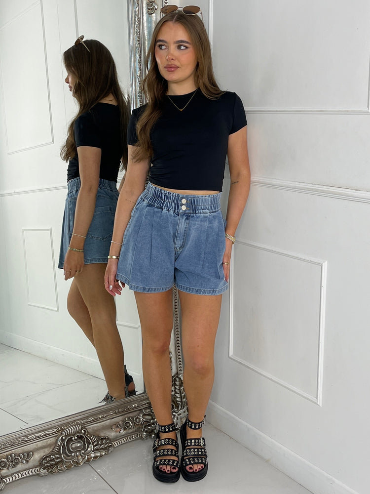 Elasticated Denim Shorts - Mid Wash