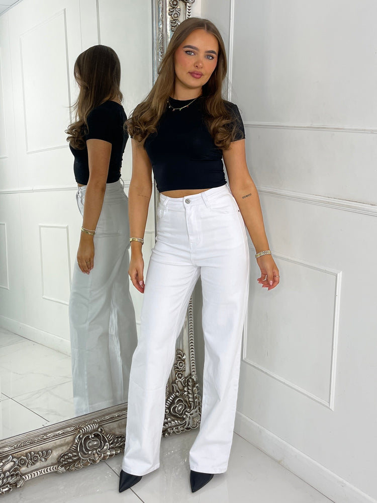 High Waisted Straight Leg Jeans - White