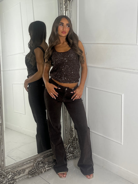 Glitter Knitted Vest Top - Brown