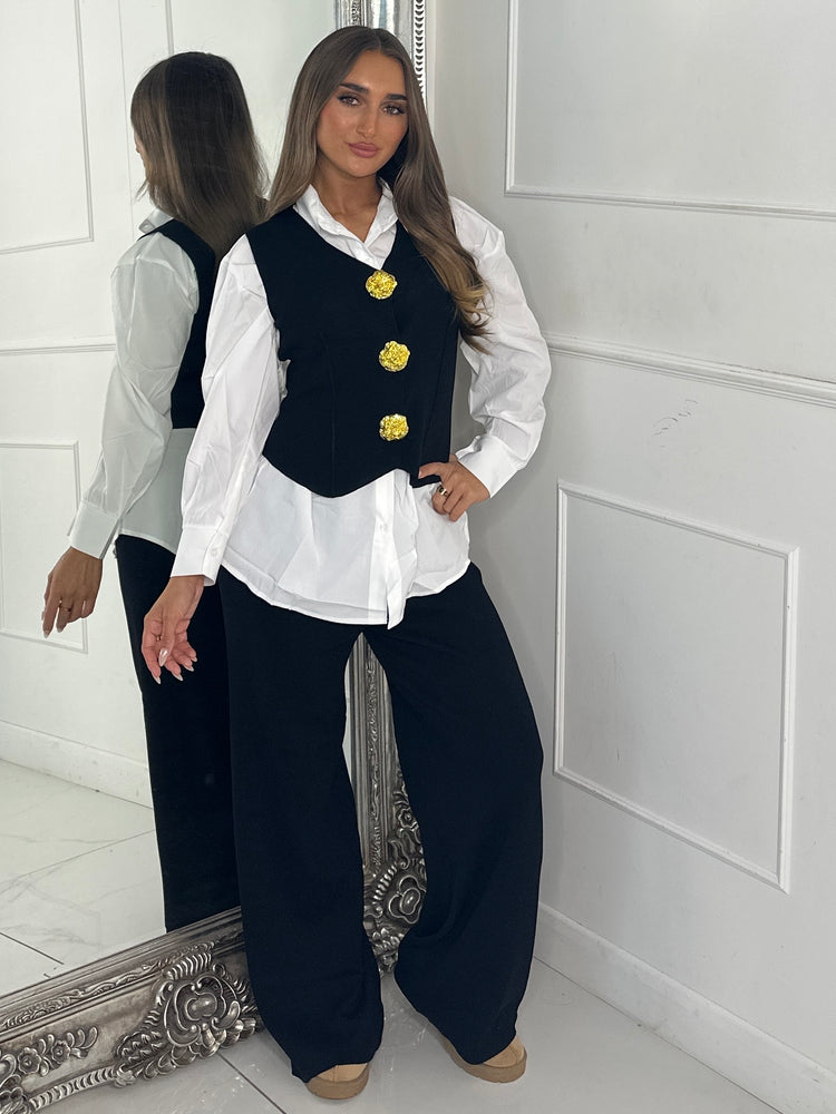 3 Piece Knitted Waistcoat & Shirt Set - Black