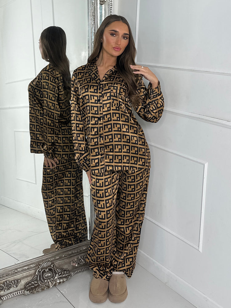 Satin Pyjamas Set - F Print