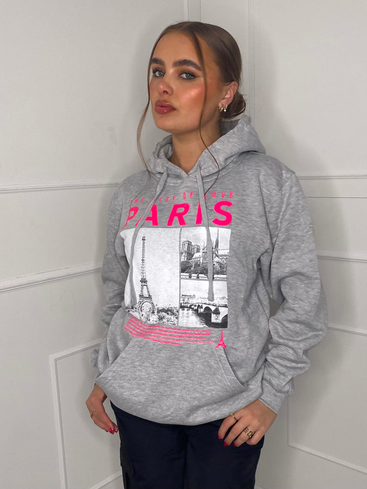 Paris Print Hoodie - Grey