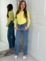 Round Neck Long Sleeve Bodysuit - Yellow