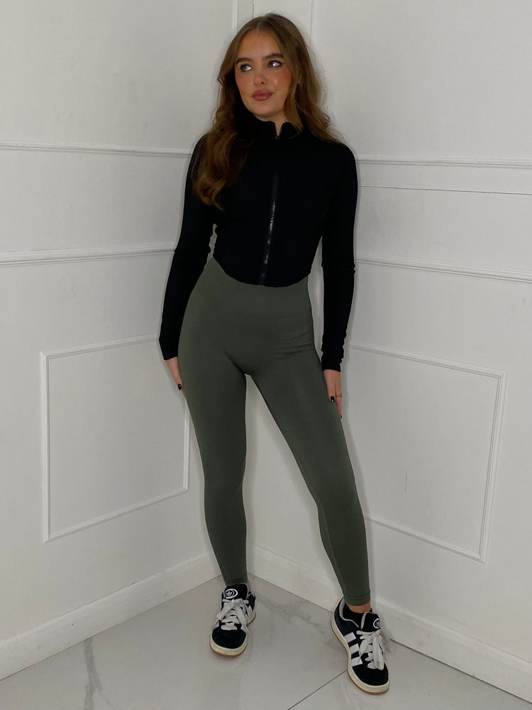 Ruched Bum Gym Leggings - Khaki