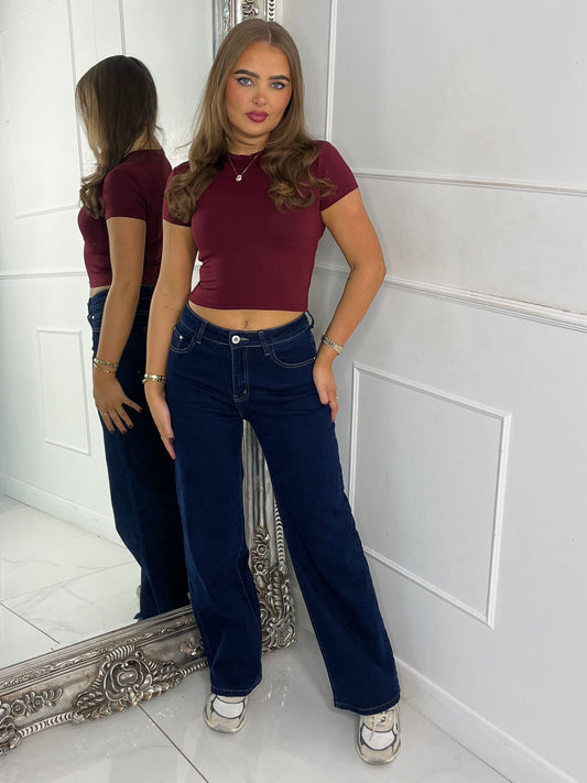 Round Neck Short Sleeve Top Second Skin - Wine