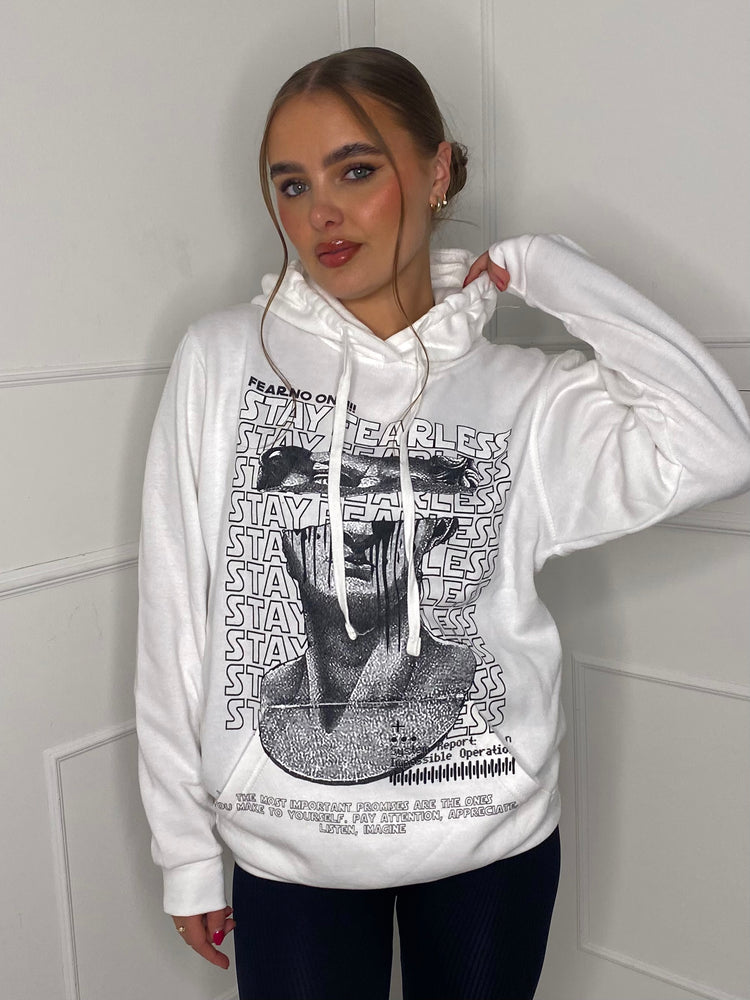 Fearless Statue Print Hoodie - White