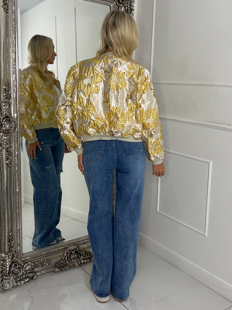 3D Floral Bomber Jacket - Yellow/ Gold