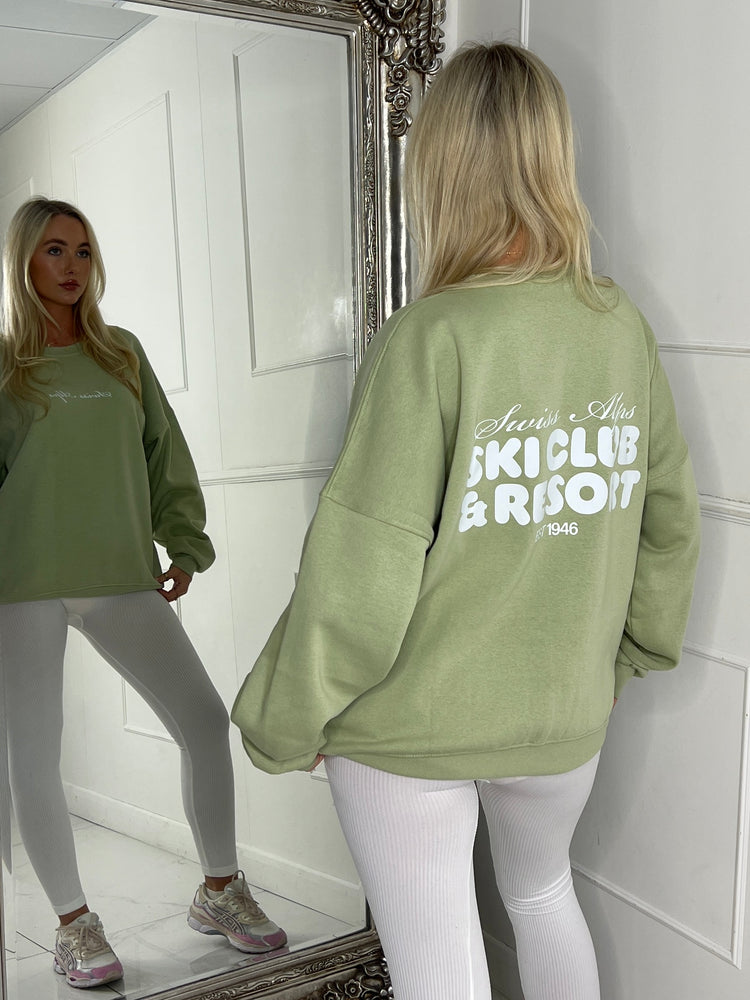 Ski Club & Resort Printed Sweatshirt - Sage Green / White