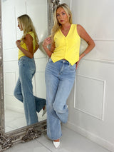 V Neck Button Detail Waistcoat - Yellow