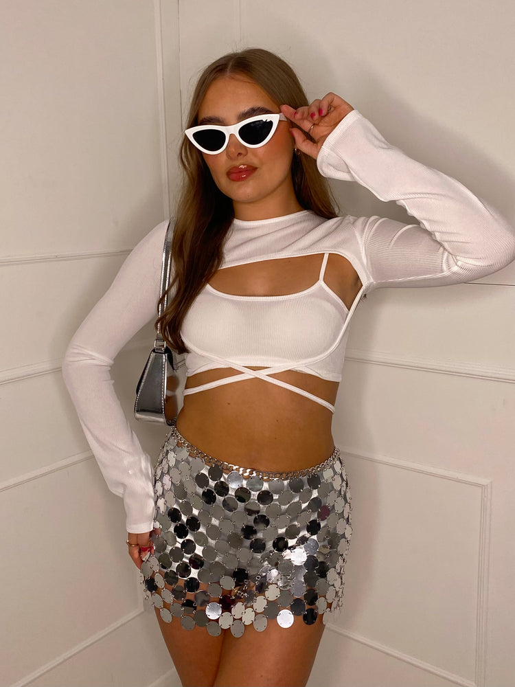 Disc Detail Skirt- Silver
