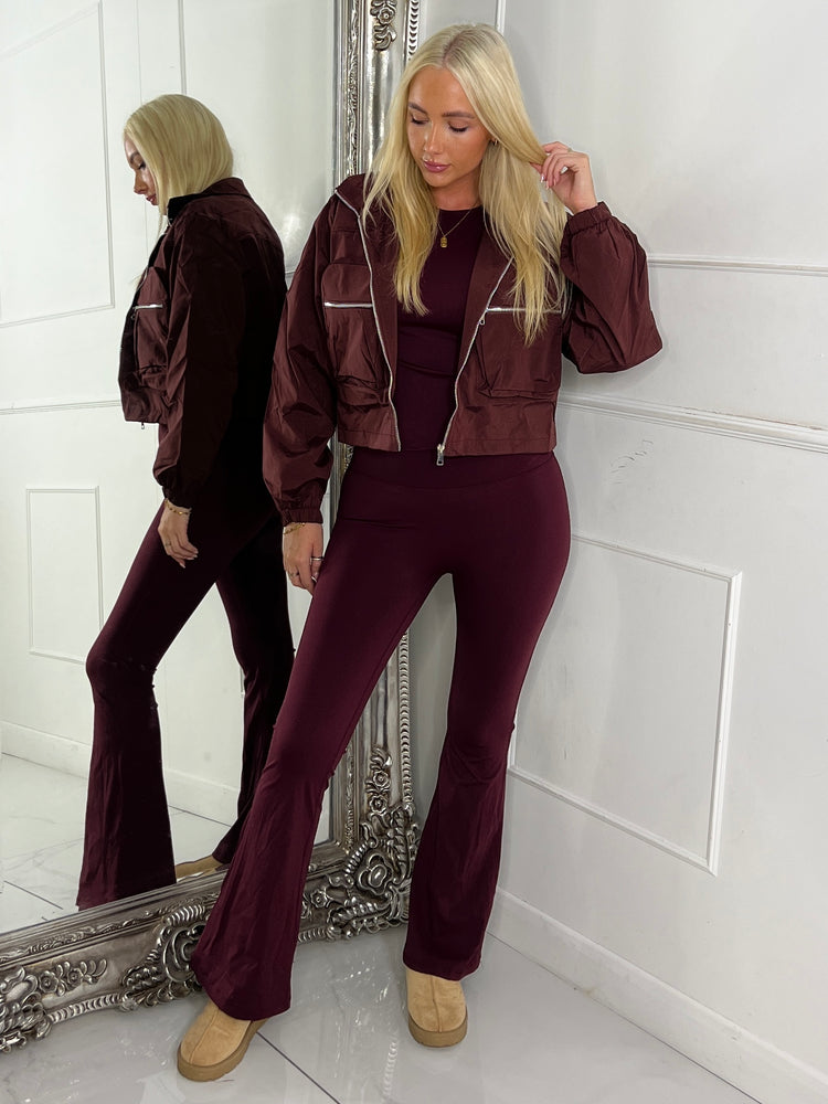 Double pocket Detail Cropped Jacket - Wine