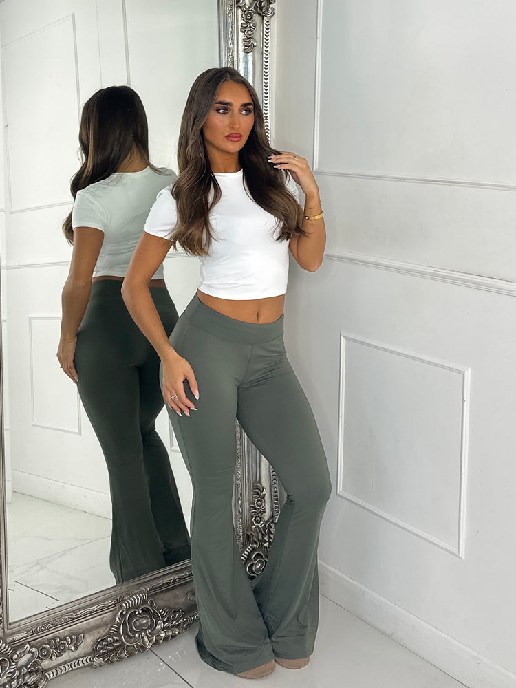 High Waisted Soft Touch Flares - Khaki