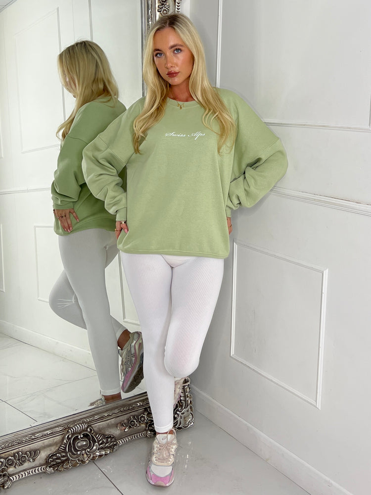 Ski Club & Resort Printed Sweatshirt - Sage Green / White