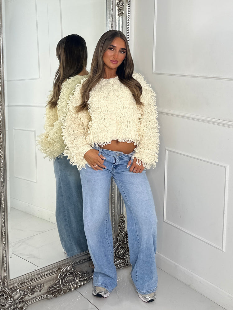 Soft Fluffy Loop Detail Cardigan - Cream
