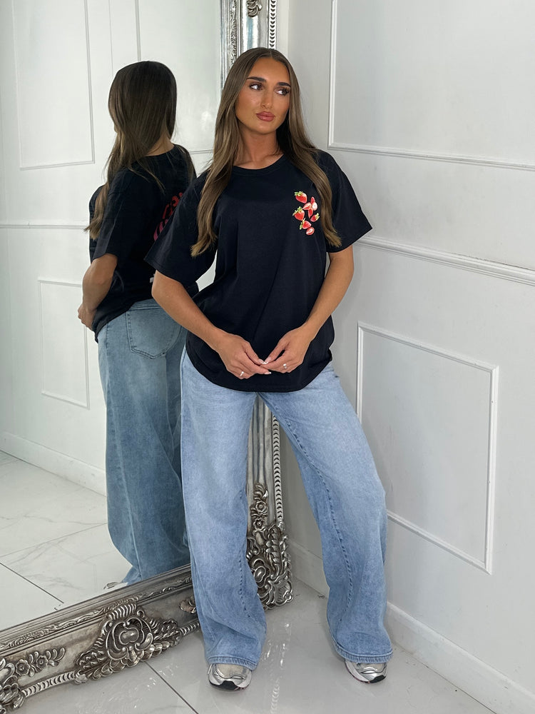 Sweet Goodness Strawberry Print Tee - Black