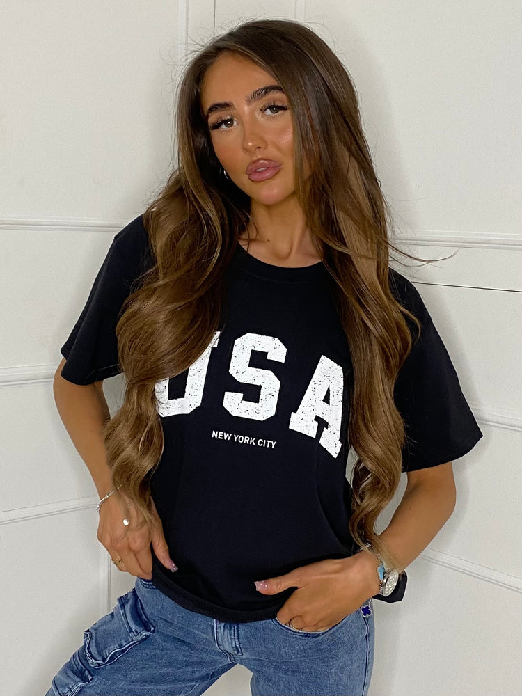 USA Print T-Shirt - Black