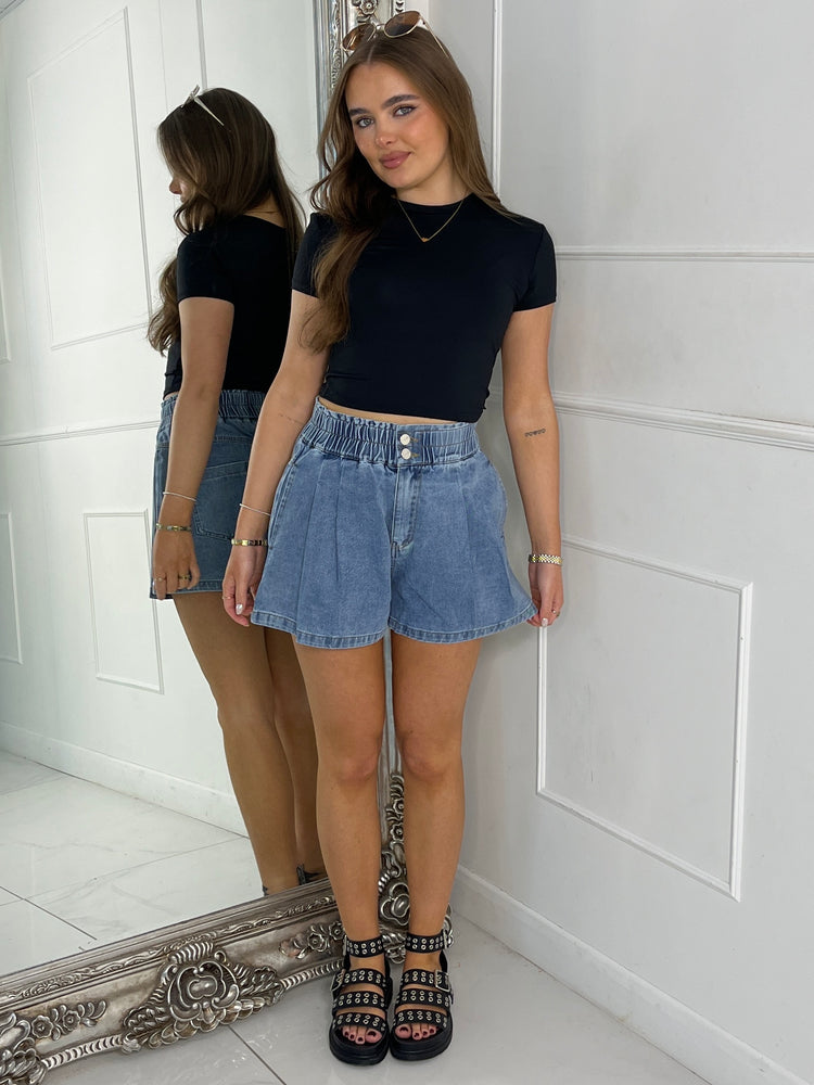 Elasticated Denim Shorts - Mid Wash
