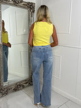 V Neck Button Detail Waistcoat - Yellow